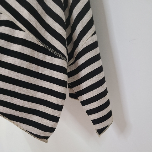 CATY LESCA PARIS Black & Tan Multi Stripe Short Sleeve Boho Tunic Top M-L - Picture 6 of 14